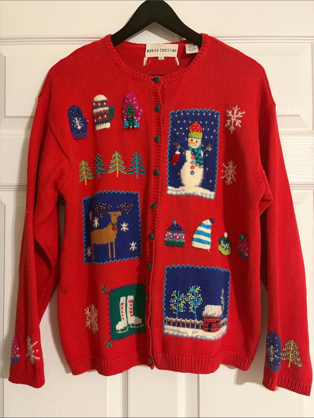 Vintage Marisa Christina Christmas Cardigan Sweater Red Angora Wool Blend